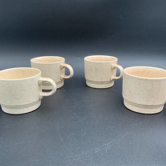 Vintage McCoy Stackable Speckled Ribbed Mugs Set Of 4 Made in USA 8 oz - Picture 1 of 8